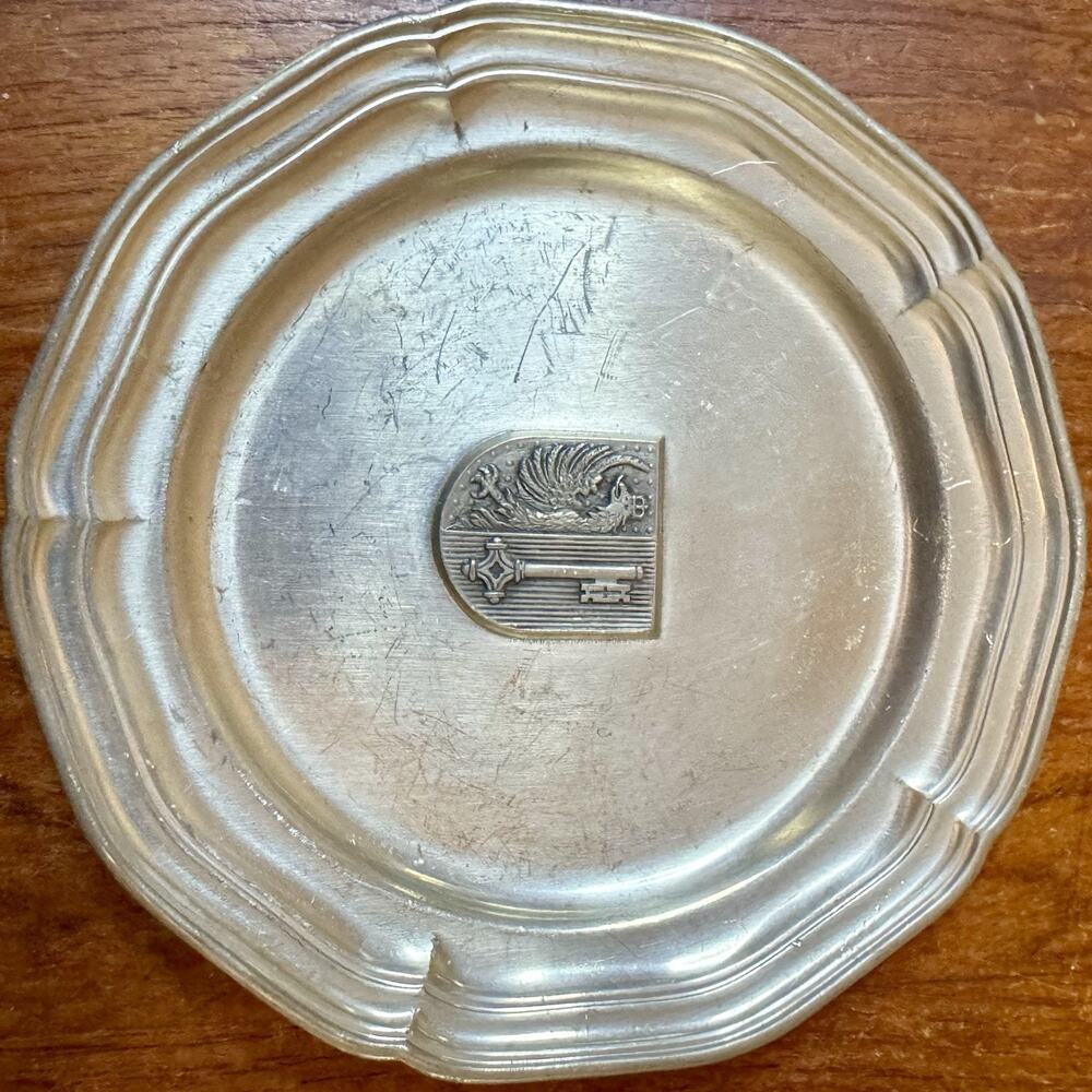 Vintage SIGG Switzerland Pewter Wine Bottle Coaster Heraldic Griffin 4.5”